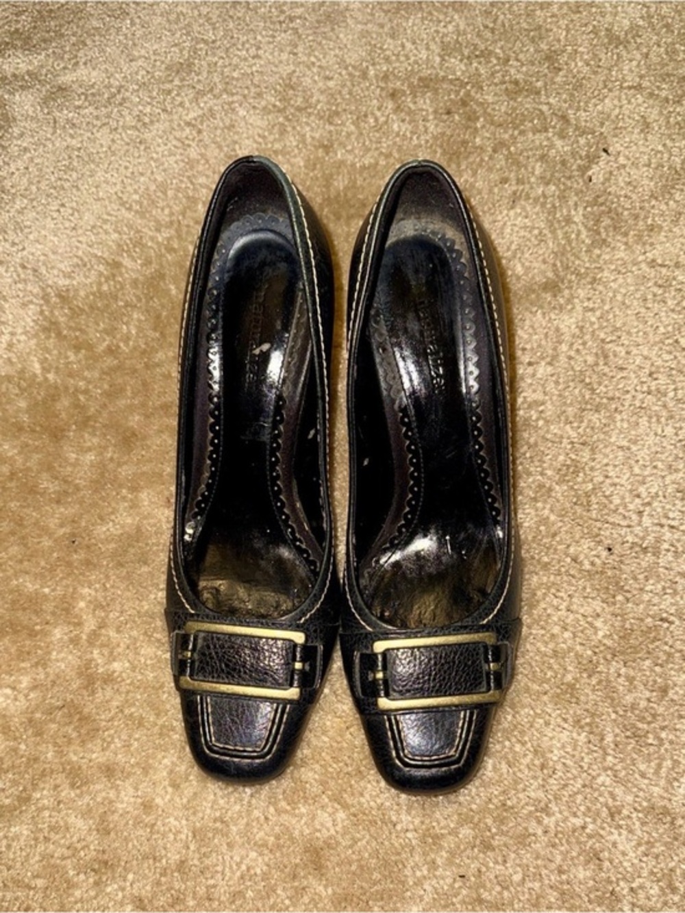 Naturalizer Black Leather Pumps with Gold Buckle Accent